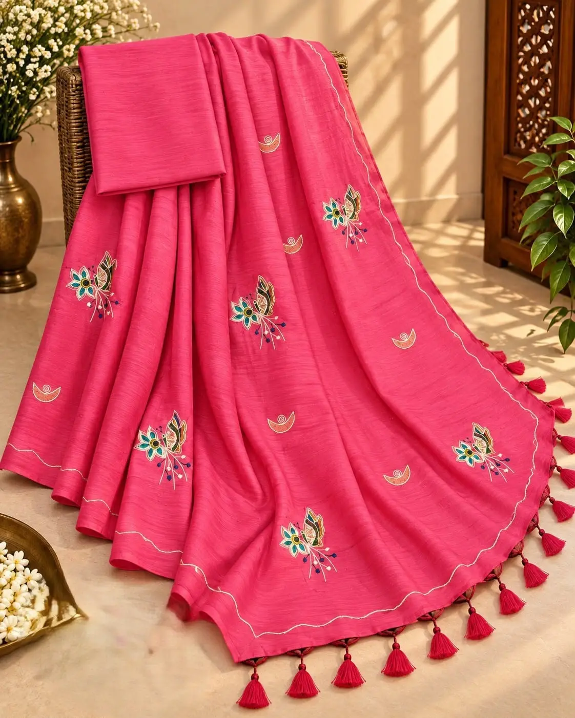 Khadi Cotton Saree with Kali Mundi Work